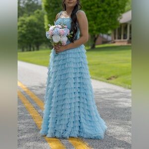 Laura Ashley Light Blue Ruffled Prom Dress
